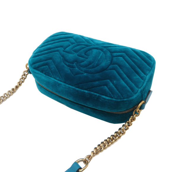 Gucci GG Marmont Chain Shoulder Bag, Women's, 447632, Velvet, Green - Picture 4 of 9